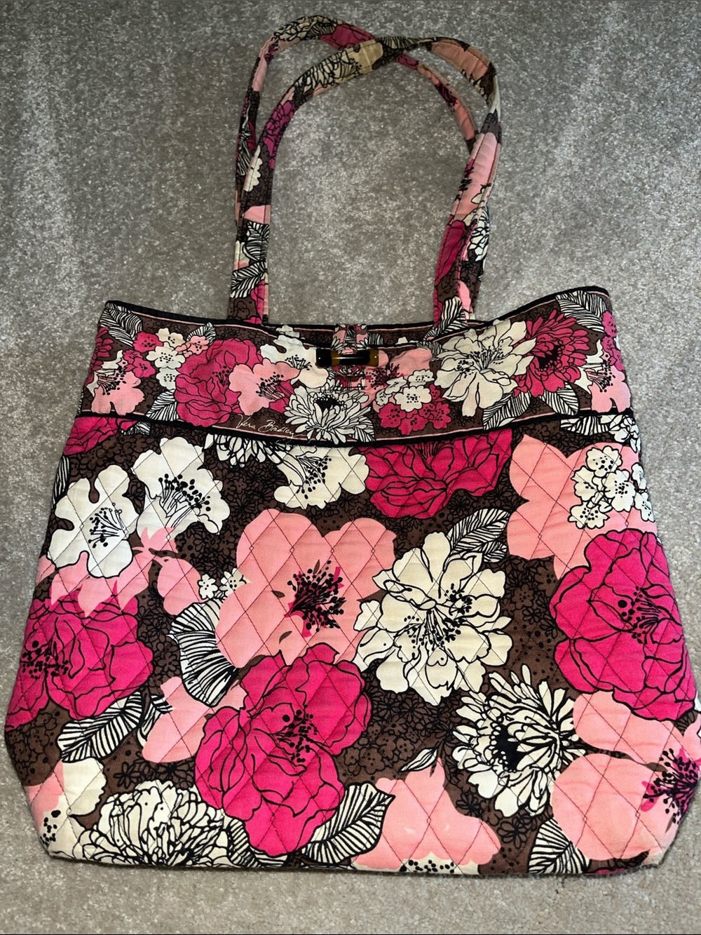 Floral Quilted Vera Bradley Mocha Rogue Tote Bag in Pink and Brown - Picture 1 of 6